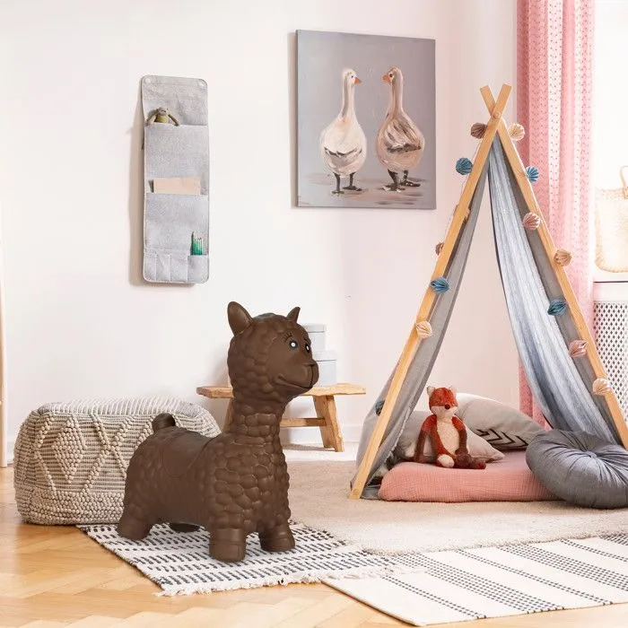 Relaxdays Animal sauteur en forme de lama, avec pompe à air, 3 ans et plus, sans BPA, jouet gonflable, marron-4