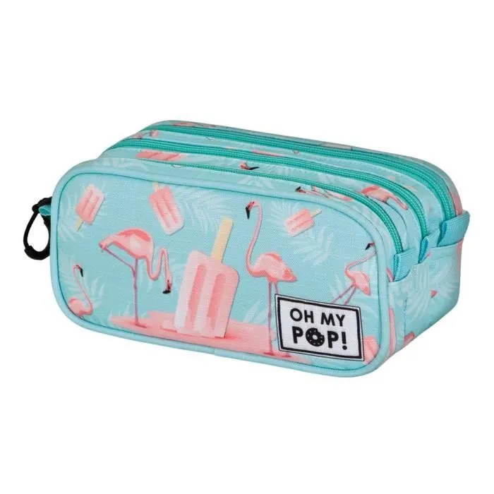 Trousse scolaire - Oh My Pop! - Ice Flamingo - Turquoise - 3 compartiments - Ripstop-0