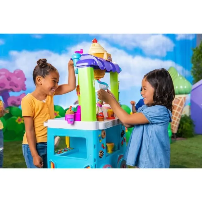 PlayDoh Camion de glace géant, Coffret Kitchen Creations, 27 accessoires, 12 pots de pâte à modeler, sons réalistes, dès 3 ans-4