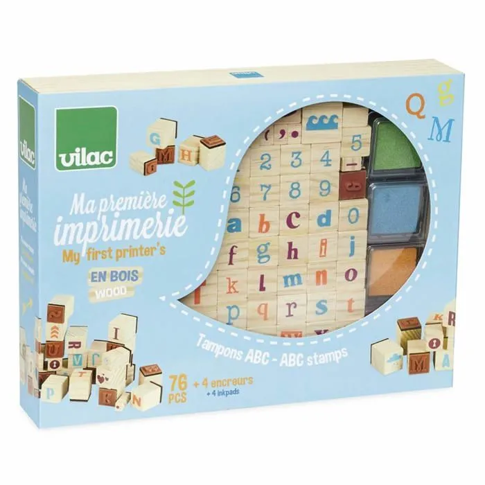Coffret tampons VILAC : Ma première imprimerie - Jouet éducatif pour enfant de 4 ans-0