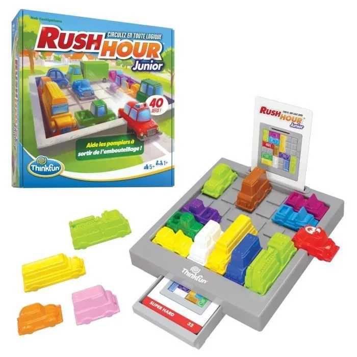 ThinkFun-Rush Hour Junior-Jeu de logique-Casse-tête-Embouteillage-40 défis 4 niveaux-1 Joueur ou plus dès 5 ans-Ravensburger-76604-1