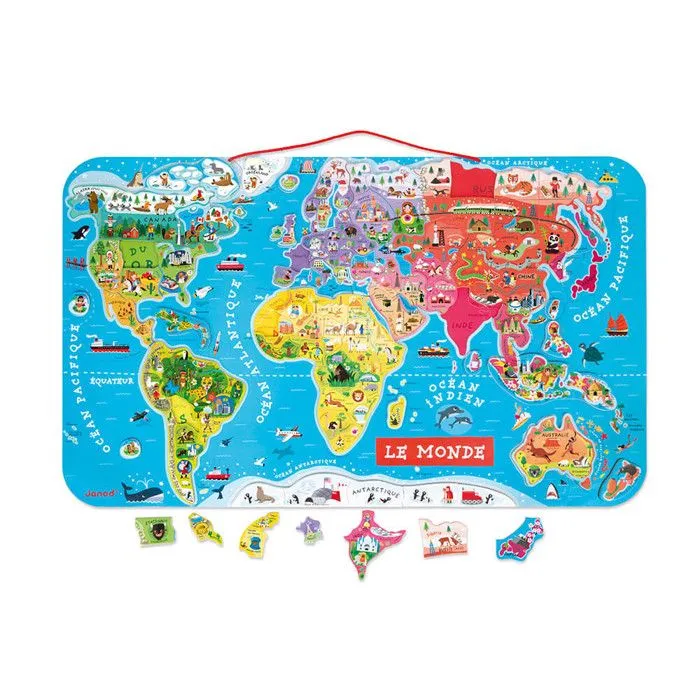 Puzzle Monde Magnétique en bois - Janod - 92 pièces - Dès 7 ans-1