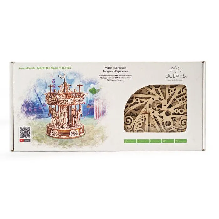 Maquette en bois 3D UGEARS - Carrousel puzzle adulte - Construction mécanique en bois-1