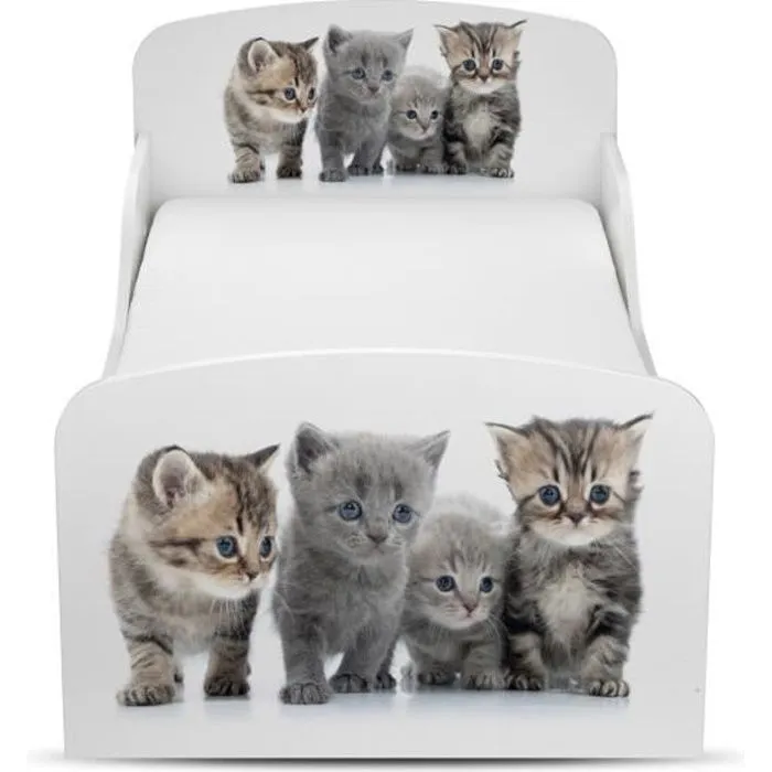 Moderne Lit d'Enfant Toddler motif Famille de Chats avec Matelas-0