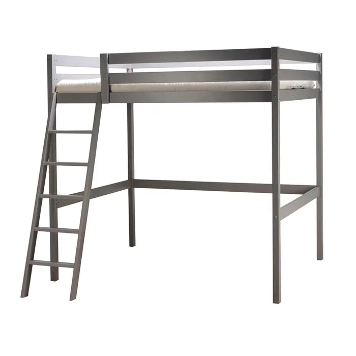 Lit mezzanine sapin 90x190cm + sommier ALTITUDE - Gris - Sans matelas-2