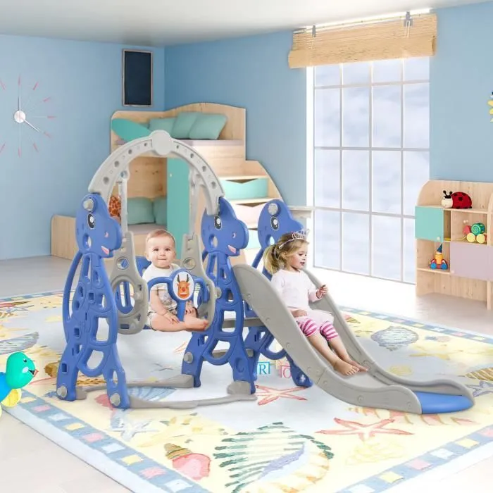 Toboggan Enfant 4 en 1 - XMTECH - 175cm - Balançoire - Panier de Basket - Intérieur/Extérieur-2