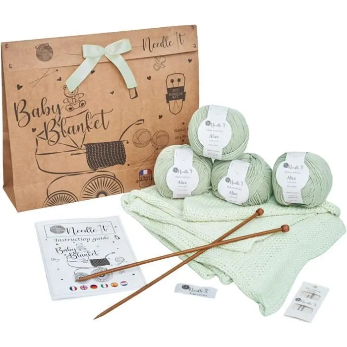 Needle It – Kit Tricot pour débutant complet avec aiguilles à tricot – Couverture bébé à tricoter soi-même (menthe) - Idée Cadeau-0