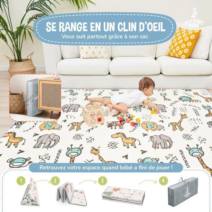 Tapis de Jeu pour Enfant Bebe 150x180x1cm Tapis de Sol XXL en Mousse Epais Pliable Reversible - Tapis d'éveil pour Bébé - Tapis d-2