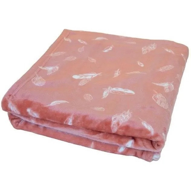 Couverture bébé aux impressions de plumes - Corail - 75 x 100 cm-0