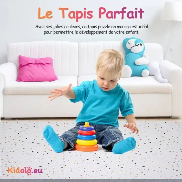 Tapis d éveil et jeux Enfant Puzzle Terrazzo Rose - 120 x 180 cm - Géant - Mousse EVA sûre et durable - Kidolo-2