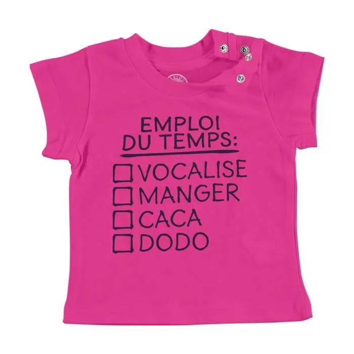 T-shirt Bébé Manche Courte Rose Emploi du temps Bébé Humour Blague-0