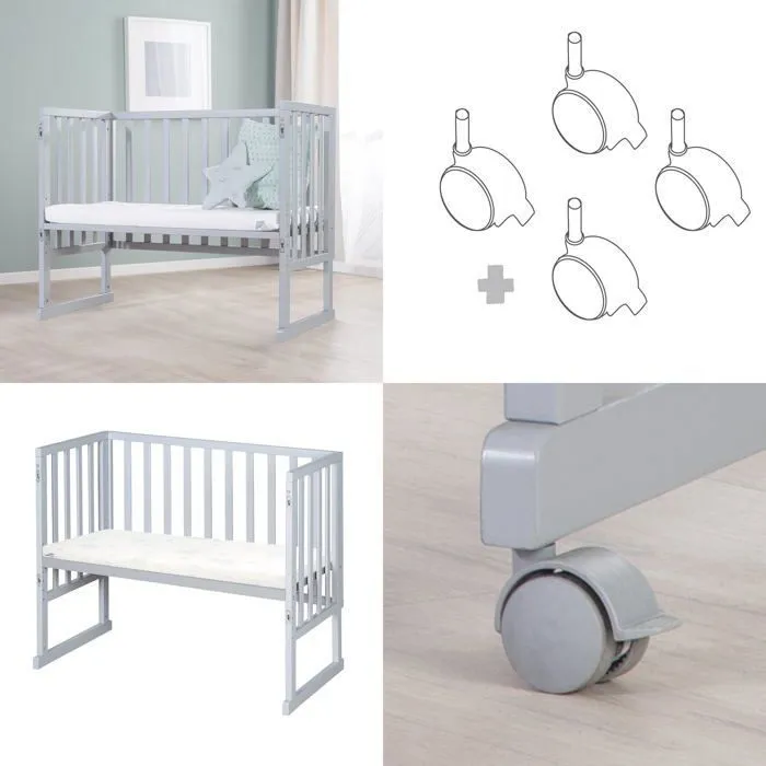 ROBA Berceau Cododo 3en1 Réglable "safe asleep®" 90 x 45 cm + Matelas + Barrière et 4 Roulettes avec Freins - Bois Laqué Taupe-4