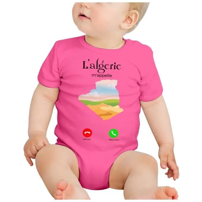 Body Bébé Manche Courte Rose L'Algérie M'Appelle Voyage Culture Tourisme-1
