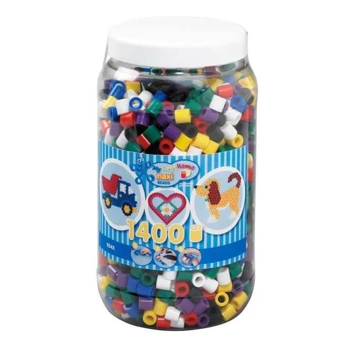 Pot de 1400 perles à repasser HAMA - Taille MAXI - Mélange de 10 couleurs - Loisirs Créatifs dès 3 ans-0