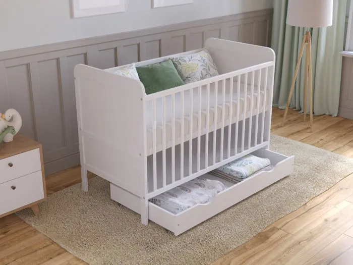 Lit Bebe Evolutif Avec Matelas - Lit Bebe avec tiroir 120x60 cm Bois,Blanc convertible-2