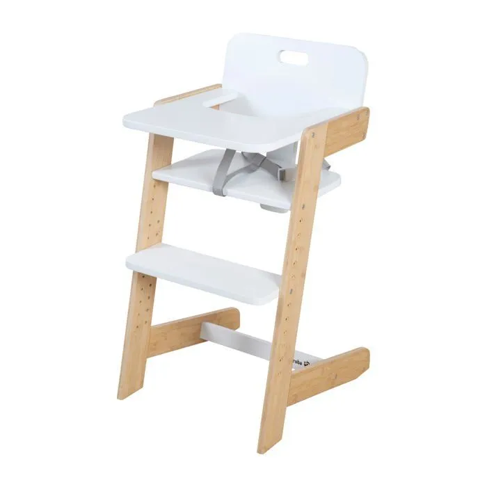Chaise Haute Évolutive ROBA Nature Up en Bambou FSC® - Supporte 70 kg - Plateau Repas Inclus - Blanc / Naturel-0