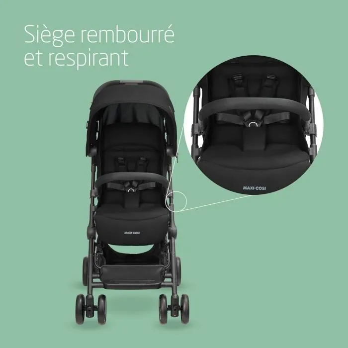 MAXI-COSI Poussette canne ultra compacte Lara 2, 0-4 ans, 0-22 kg, pliage automatique, 3 positions d'inclinaison, Essential Black-6
