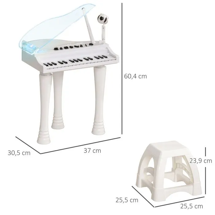 AIYAPLAY Piano enfant électronique, clavier de piano, 32 touches multifonctions, couvercle lumineux LED, blanc-3