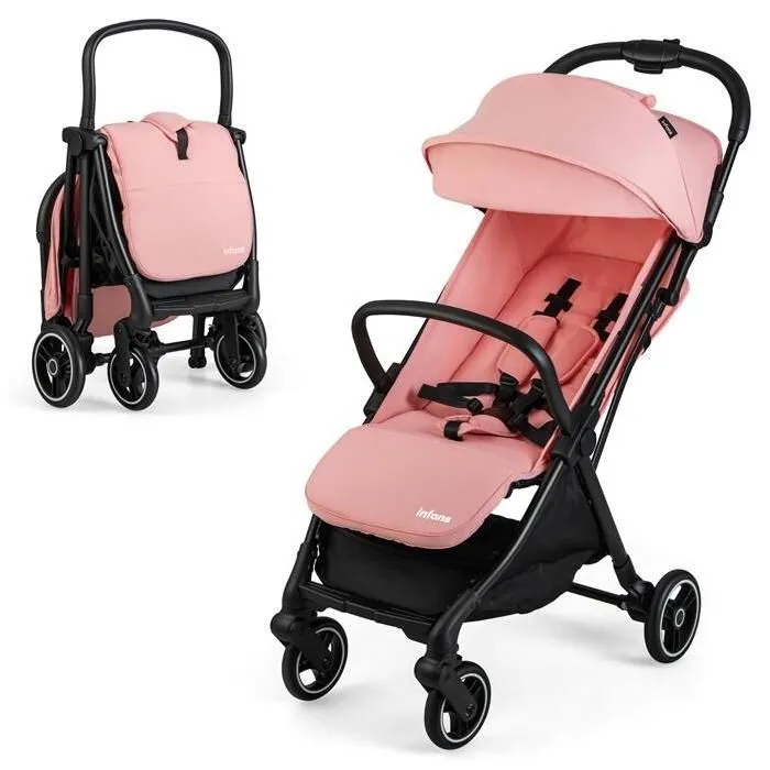 COSTWAY Poussette Compacte Pliant à une Main Dossier Incliné 100°-145° et Auvent Repose-pieds Réglables Structure en Aluminium Rose-0