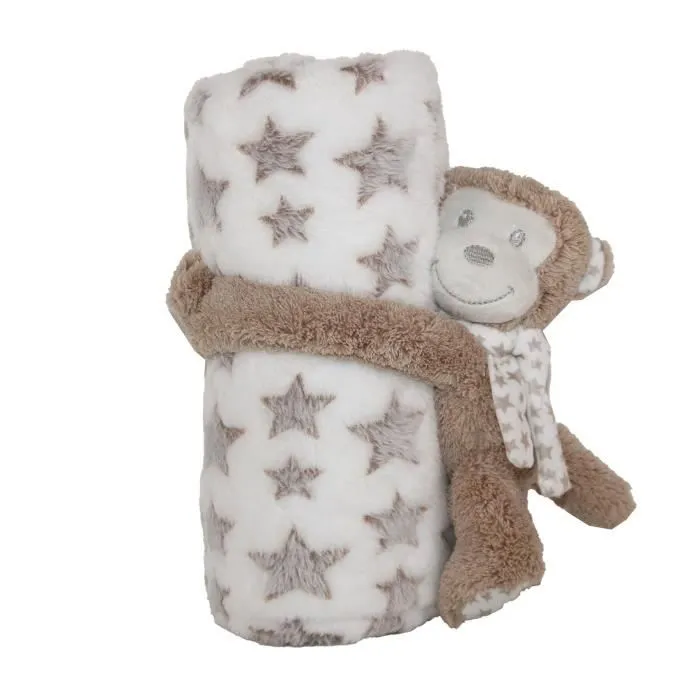 Doudou singe et plaid Ecru 100x75 cm-0