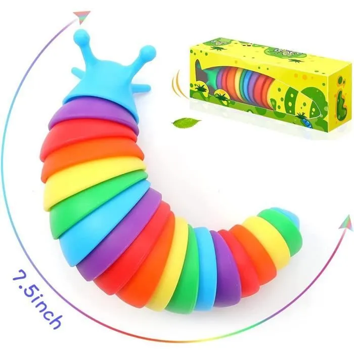 Jouet sensoriel à limaces articulé - Jouet Fidget - Anti-stress pour enfant et adulte - Vert-1
