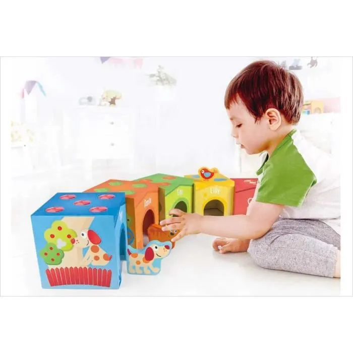 Cubes à empiler Puppy + amis - HAPE - Enfant - Mixte - 18 mois - Carton - Coloré-2