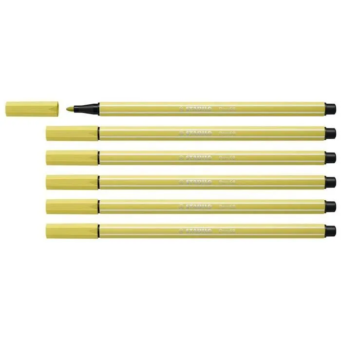 Lot de 6 Stylos feutre Pen 68, jaune moutarde-0