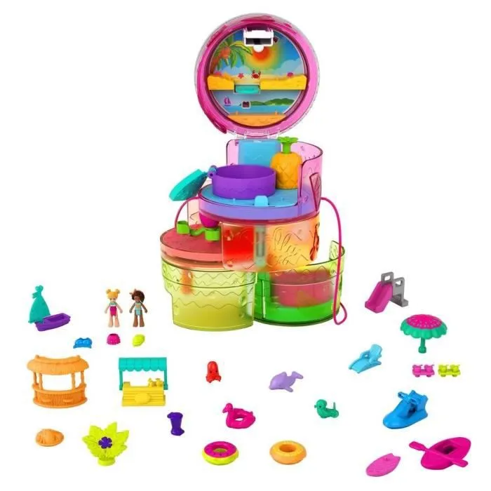 Polly Pocket - Coffret multifacettes Smoothie, 3 niveaux, 25 accessoires surprise, poupées Polly et Shani - Mini-poupée - Dès 4 ans-1