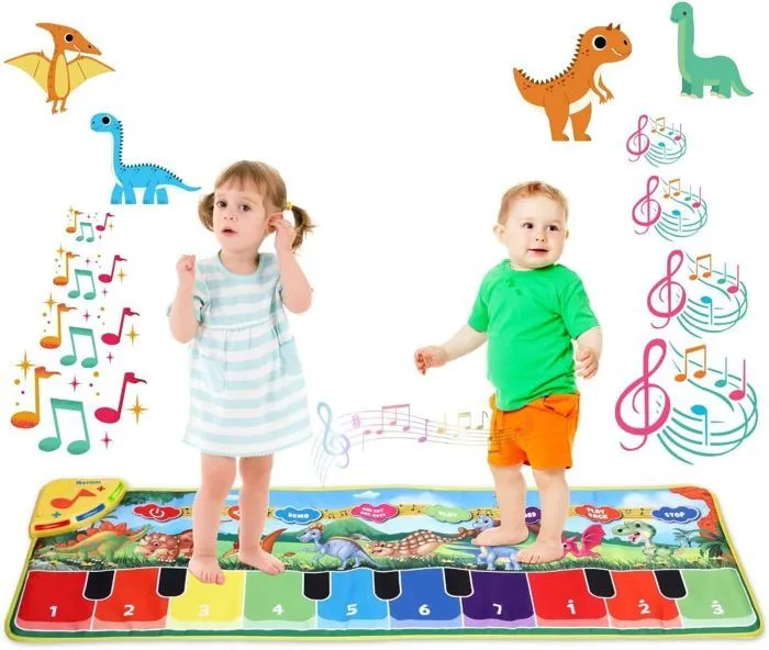 Tapis de Jeu Enfant de Piano Musical Bébé avec 8 Sons de Dysnosaures et LED,CP5926-1-0