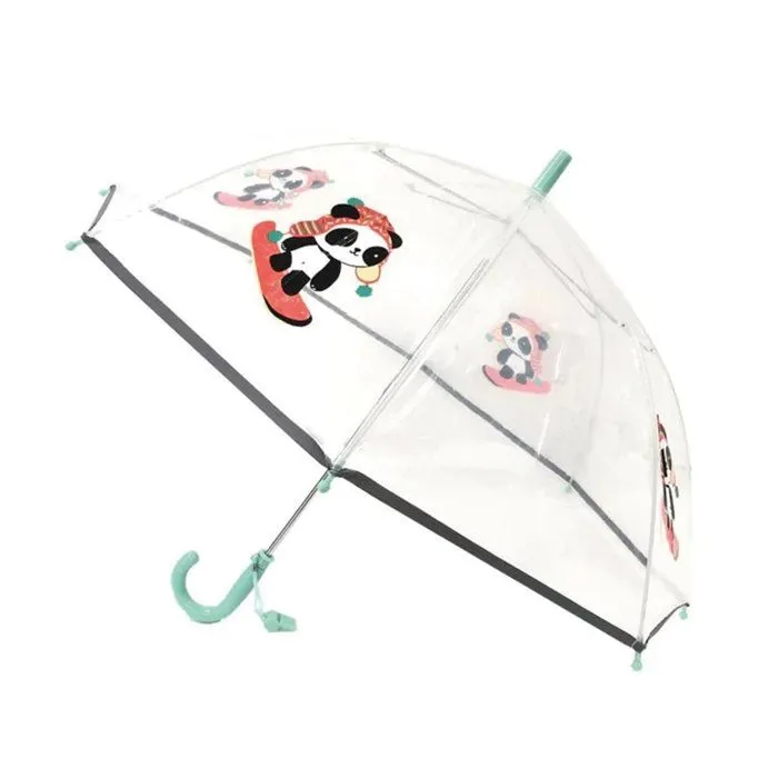 Parapluie enfant transparent Panda - SMATI - Cloche - Résistant au vent - Bande réfléchissante-0
