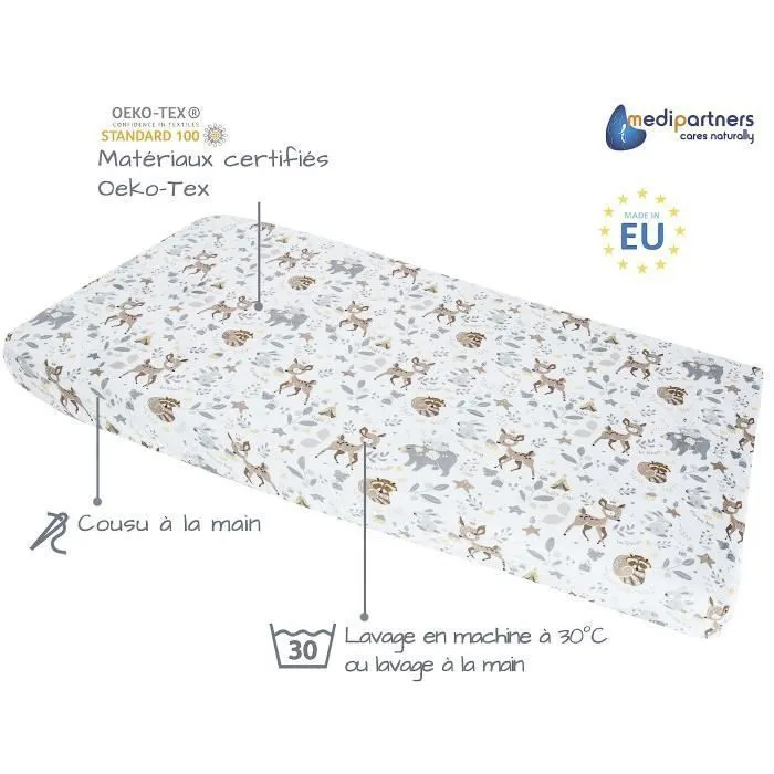 Drap Housse pour Bébé Medi Partners Excellent pour un lit bébé, enfant, 100% coton, protège matelas bébé, literie 60x120 cm, Cerfs-1