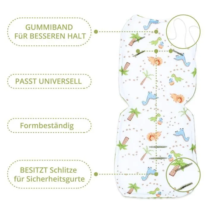 Coussin de siège de poussette 75 x 35 cm - coussin pour Réducteur siège auto pour de enfant - Minky Dinosaure Vert-3