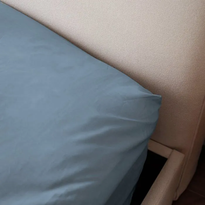 Drap housse percale de coton - 6 coloris au choix - Bleu gris / 140x200-3