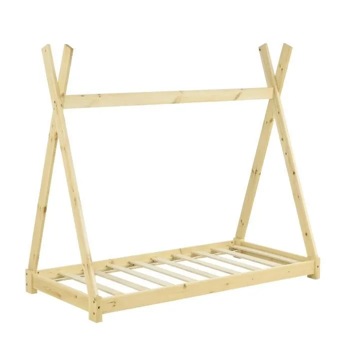 Lit de Tipi pour Enfant Onejda Bois Naturel 160 x 80 cm [en.casa]-3