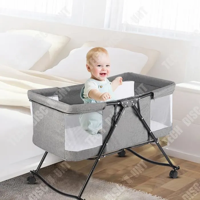 TD® Berceau lit élévateur portable pliable de style européen pour nouveau-né avec moustiquaire et lit de jeu amovible à roulettes-2