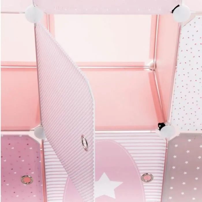 Meuble de rangement colonne Armoire de rangement jouets- Forme Château - Coloris ROSE GRIS et BLANC-2