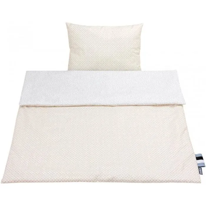 Bellochi Set de Couette Bebe 75x100 cm et Coussin Enfant 30x40 cm - Réversible et Lavable - Coton - Beige Dots-0