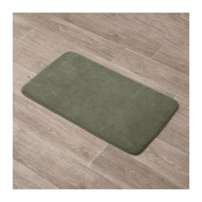 TENDANCE - Tapis de salle de bain Vert Kaki en Microfibre 45 x 75 cm-1