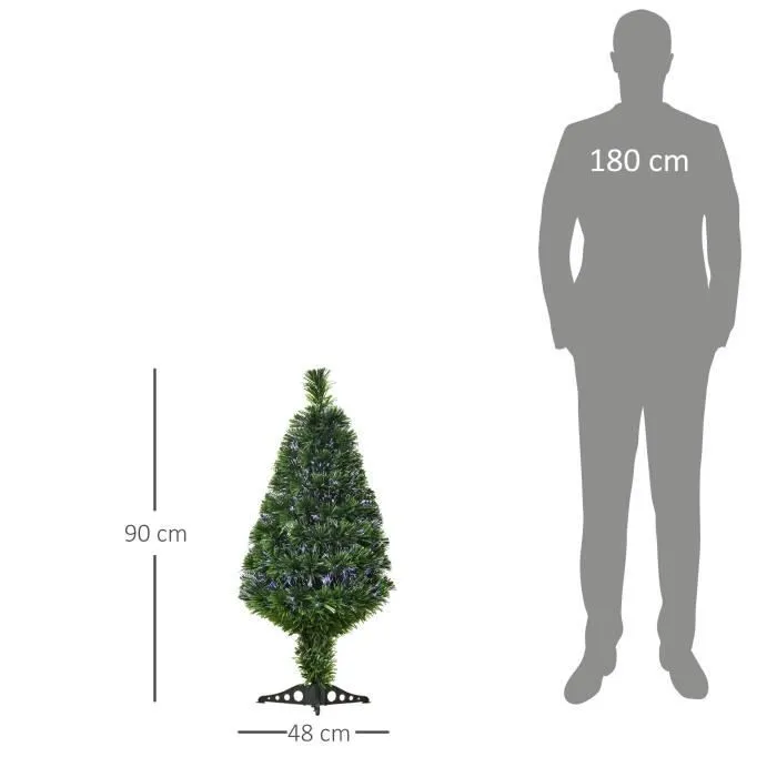 HOMCOM Sapin de Noël Artificiel Lumineux 90H cm Fibre Optique Multicolore + Support Pied 90 Branches Vert-3