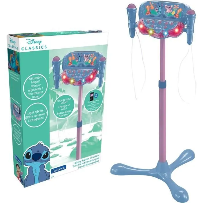 Microphone Stitch sur pied ajustable lumineux avec enceinte, 2 Micros et Effets vocaux, Enceinte Bluetooth-0