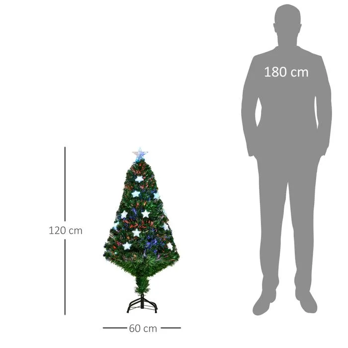 HOMCOM Sapin de Noël Artificiel Lumineux 120 cm 16 lumières LED Fibres optiques Lumineux Multicolores 130 Branches-3