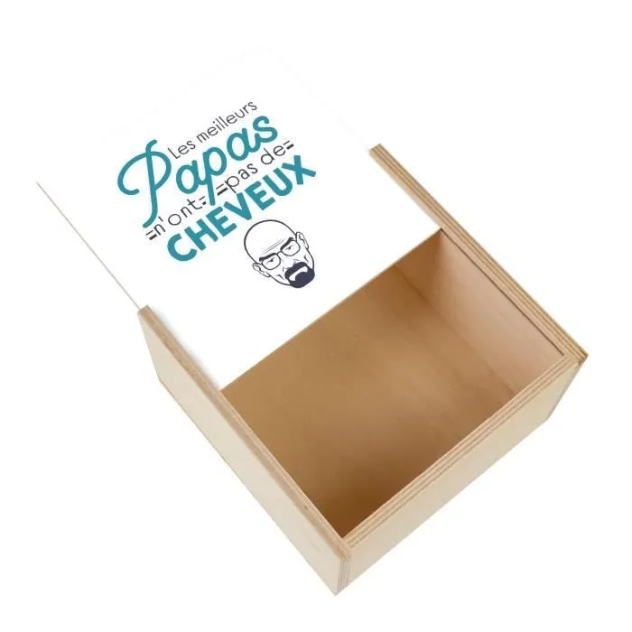 Boite Coffret en Bois - Les Meilleurs Papas n'ont pas de Cheveux Humour Chauve (11 x 11 x 3,5 cm)-0