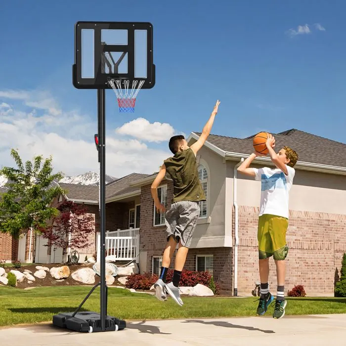 Panier de basket SPORTNOW sur pied hauteur réglable de 2,35m à 3,05m avec roulettes, panneau arrière solide, Base de Lestage-1