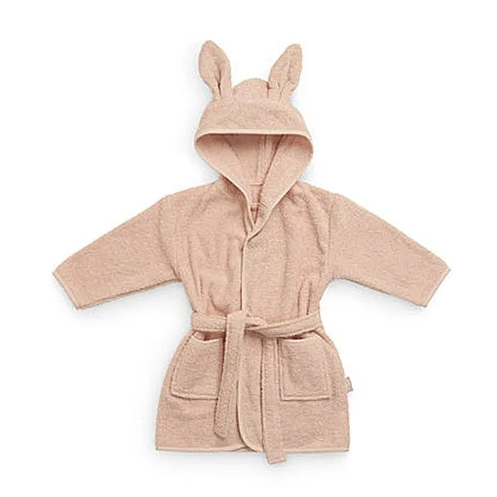 Peignoir enfant 1-2 ans - Rose - Coton éponge - Avec capuche et oreilles-0