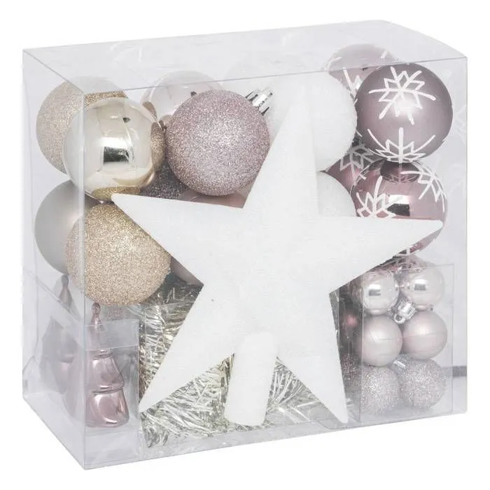 Kit de décoration de sapin - Feeric Christmas - Bois de Rose - 44 pièces - Rose et Blanc - PVC-0