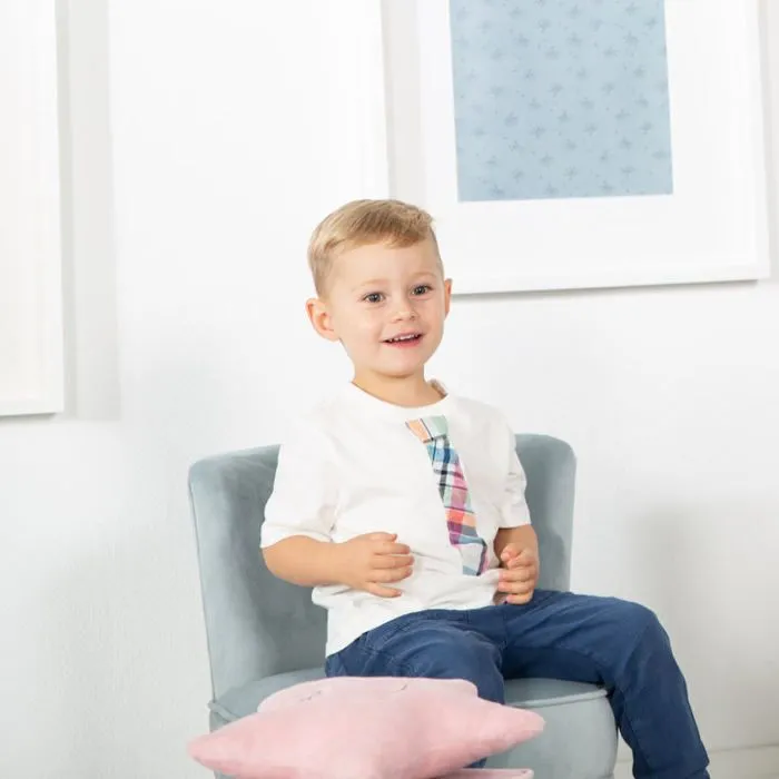 ROBA Fauteuil Enfant en Velours Lil Sofa - Style Scandinave - Pieds en Bois Massif - Bleu Clair-4