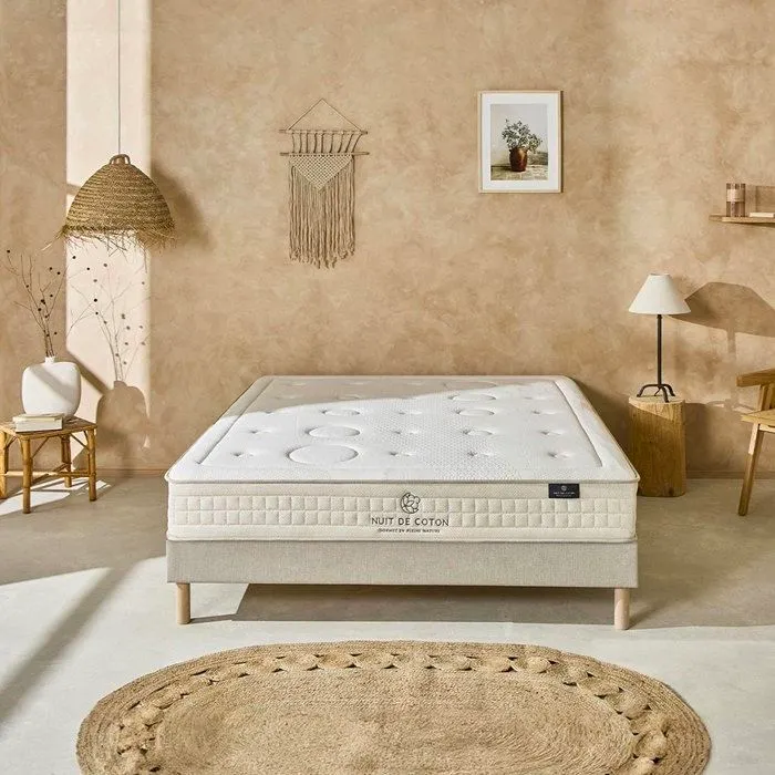 Ensemble PRELUDE 2.0 90x200 cm | Matelas Latex 100% Naturel + Sommier Bois | Beige-1