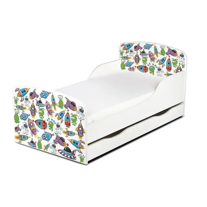 Moderne Lit d'Enfant Toddler en bois avec un matelas et un tiroir Monde Cosmique-0