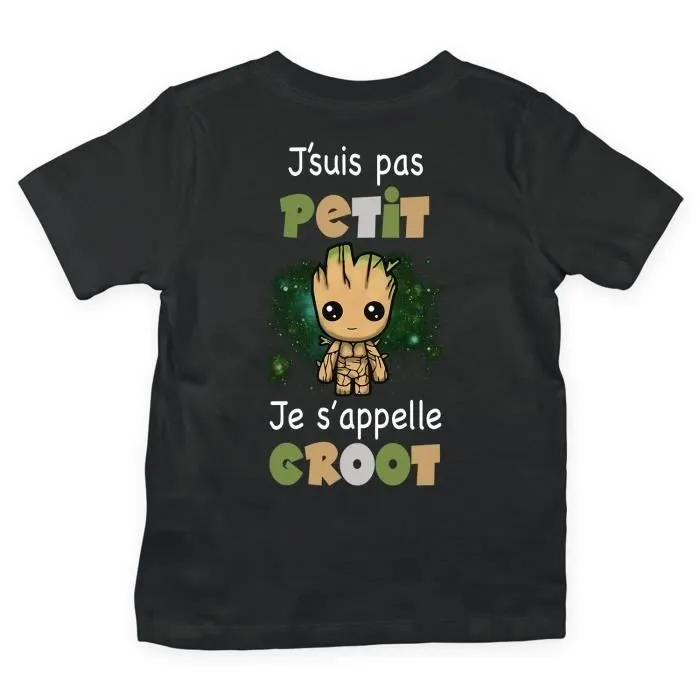 T-shirt Enfant Planetee - Je ne suis pas Petit Je s'appelle Groot - Marvel - Manches courtes - Noir-0
