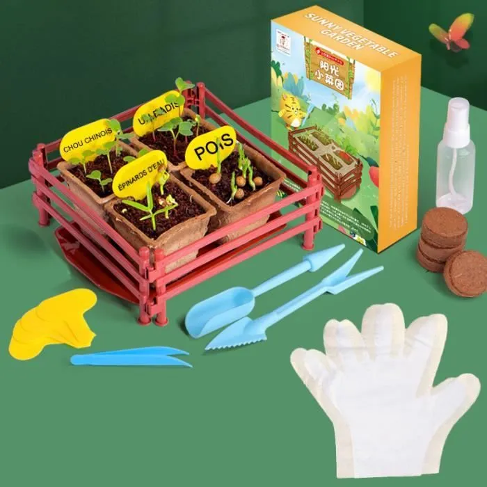 Mini Potager - RNGCPTO - Version Française - 4 Pots Dégradables - Kit de Démarrage - Pour Enfants 5 Ans+-0